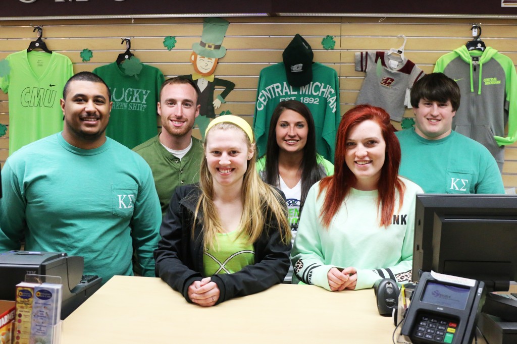 Even the CMU Bookstore staff also got into the green holiday with green shirts and decorations! (Photo I Kaiti Chritz)  