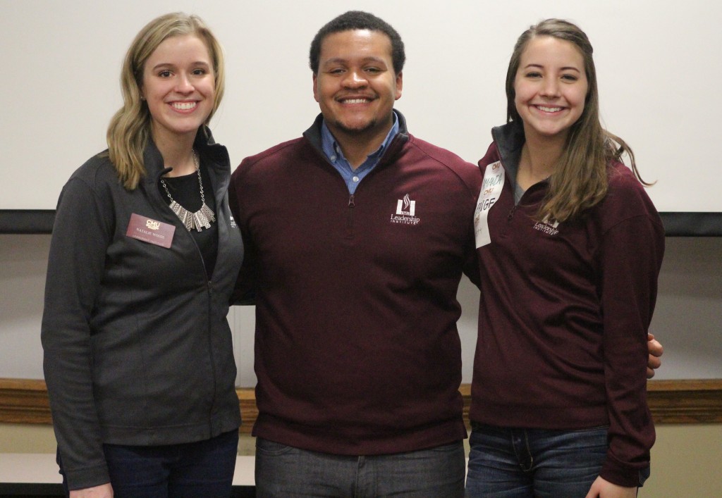 Central Michigan's leadership students Natalie Woods, Vince Thurman and Amanda Yats are three of the 16 facilitators supervising the Spark Leadership series. 